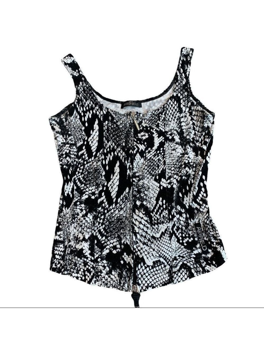 AIRFIELD Black white snakeskin print stretchy spandex bustier tank top Sz S